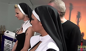 Two mephitic nuns realize astounded with big hard knobs