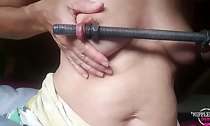 nippleringlover kinky inserting 16mm padlock in revolutionary stretched nipp piercings part1